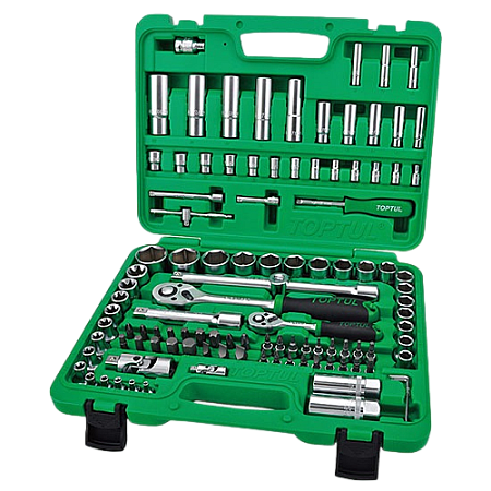 Trusa chei combinate si tubulare TOPTUL GCAI108R, clichet, prelungitoare scule, antrenor 1/4 inch, 1/2 inch, cutie depozitare, 108 piese TOPTUL GCAI108R