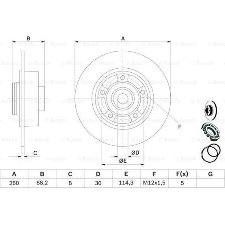 Disc frana Disc de frana cu rulment Spate Dreapta-Stanga cu inel ABS se potriveste. RENAULT CLIO IV GRAND SCENIC III LATITUDE ME RENAULT MEGANE IV (B9A/M/N_), Hatchback, 11.2015 - BOSCH 0 986 479 C88