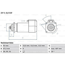 Electromotor 24V 66kW se potriveste. MAN E2000 EL F2000 F90 F90 UNTERFLUR HOCL LIONS CITY LIONS CLASSIC LIONS COACH LION MAN SG, Autobuz, 09.1972 - BOSCH 0 986 016 520