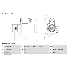 Electromotor 12V 18kW se potriveste. MERCEDES V 638-2 AUDI A3 FORD GALAXY I GALAXY MK I SEAT ALHAMBRA CORDOBA CORDOBA VARIO VW PASSAT Variant IV (3A5, 35I), Turism, 02.1988 - 06.1997 BOSCH 0 986 017 000