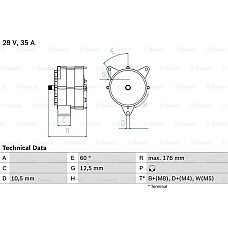 Alternator 28V 35A se potriveste. MAN E2000 EM F2000 F90 F90 UNTERFLUR FOC HOCL L2000 M 2000 L M 2000 M M90 NM SM MERCEDES LK-LN MAN HOCL (A51), Autobuz BOSCH 0 986 037 440