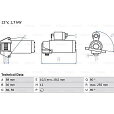 Electromotor 12V 17kW se potriveste. FORD TRANSIT TRANSIT V363 2.2D-2.4D 04.06- FORD TRANSIT V363 (FAD, FBD), Autobuz, 08.2013 - BOSCH 0 986 025 830