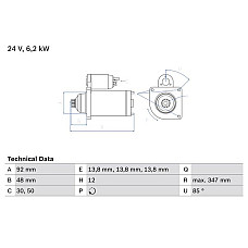 Electromotor 24V 62kW se potriveste. MERCEDES ACTROS MP2 - MP3 ACTROS MP4 - MP5 ANTOS AROCS AXOR 2 CAPACITY CITARO 2 CITARO MERCEDES-BENZ AROCS (963-2-A), 01.2013 - BOSCH 0 986 022 980