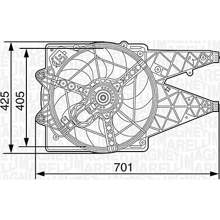 Ventilator. radiator Ventilator radiator cu carcasa FIAT DOBLO DOBLO CARGO DOBLO-MINIVAN 1.3D-2.0D 10.01- FIAT DOBLO (263_), Dubita, 11.2009 - Magneti Marelli 069422454010