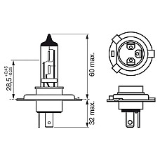 Bec. far faza lunga Light bulb Set 2pcs H4 12V 60-55W P43T up to 120 greater brightness Gigalight Plus 120 FIAT SIENA (178_, 172_), Sedan, 04.1996 - 12.2016 BOSCH 1 987 301 425