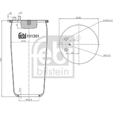 Burduf. suspensie pneumatica Supa de suspensie pneumatica spate R Spate niciun piston MAN TGA TGM I TGS I TGX I 0 MAN TGX (L.2007.46.001), 06.2006 - Febi Bilstein 101301