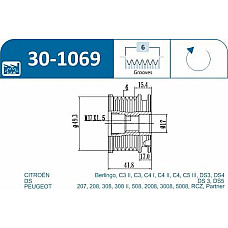 Fulie, alternator PEUGEOT 5008 (0U_, 0E_), Dubita, 06.2009 - 03.2017 IJS GROUP 30-1069
