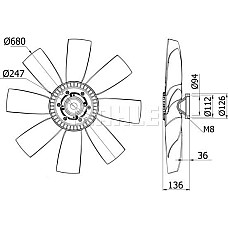 Ventilator. radiator Fan clutch with fan 680mm number of blades 8 VOLVO FH12 FM10 FM12 FM7 D10A320-D7C290 08.93- VOLVO FH12 (FH12 42T/42R), 08.1993 - MAHLE CFF 430 000S