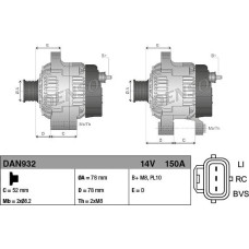 Alternator 14V 150A FORD C-MAX FOCUS C-MAX FOCUS II 1.8D 07.04-09.12 FORD FOCUS II (DA_, HCP, DP), Hatchback, 07.2004 - 09.2013 Denso DAN932