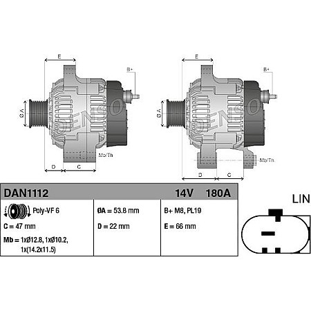 Alternator 14V 180A LAND ROVER DISCOVERY IV DISCOVERY V RANGE ROVER IV RANGE ROVER SPORT II 3.0-5.0 08.12- LAND ROVER RANGE ROVER IV (L405), Crossover, 08.2012 - Denso DAN1112