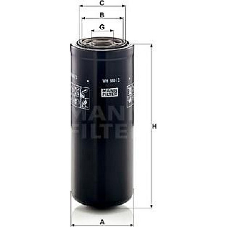 Filtru ulei hidraulic insurubat se potriveste. VOLVO A FH FH II FH III FH12 FH16 II FH16 III FM FM II FM12 FM7 FM9 FMX CA VOLVO FMX II, 04.2012 - Mann-Filter WH 980/3