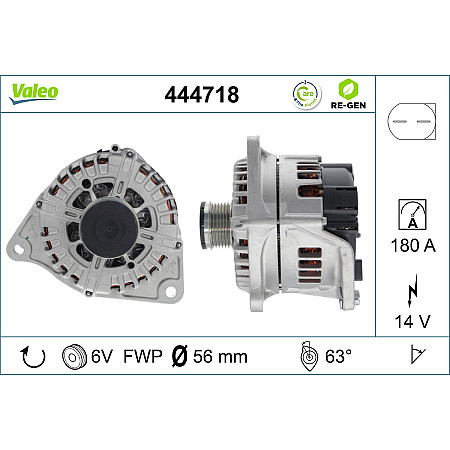 Alternator 14V 180A IVECO DAILY IV DAILY V DAILY VI CITROEN JUMPER II FIAT DUCATO PEUGEOT BOXER 2.3D/3.0CNG/3.0D 04.06- VALEO VAL444718