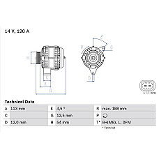 Alternator 14V 120A OPEL ASTRA H ASTRA H GTC SIGNUM VECTRA C VECTRA C GTS ZAFIRA B ZAFIRA B/MINIVAN 1.9D 04.04-04.15 BOSCH 0 986 080 370