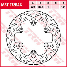 Disc frana fix spate, 230/104,8x4mm 6x124mm, diametru gaura de centrare 10,5mm, spacing 0 KTM DUKE, RC 125/200/390/390 R 2012-2020 TRW MST272RAC