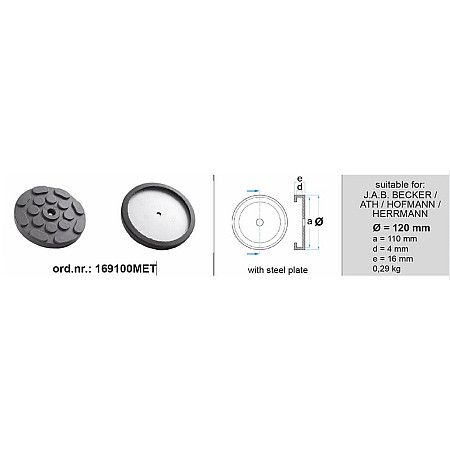 Tampon cric hidraulic Rubber pad {Rubber pad} 120mmx110mmx16mm for lift Manufacturer: ATH / BECKER / HERRMANN / HOFMANN BOECK 169100MET
