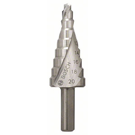 Burghiu EN Multi-step drill HSS 1buc diametru burghiu: 4 6 8 12 14 16 18 20mm lungime totala: 705mm destinat pentru: metal BOSCH 2 608 597 519