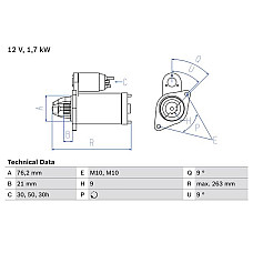 Electromotor 12V 17kW BMW 5 E34 5 E39 7 E32 7 E38 8 E31 X5 E53 Z8 E52 3.0-4.9 04.92-12.03 BOSCH 0 986 016 920