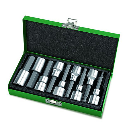 Set chei tubulare TOPTUL Tubulare cu bit HEX lung 9 piese. 4567810121417 lungime 80mm in cutie metalica TOPTUL GAAD0905