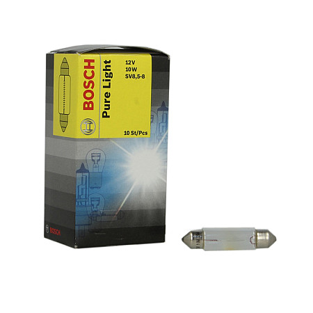 Bec, iluminare numar circulatie Bec cutie 10buc C10W 12V 10W SV85-8 conducta Pure Light BOSCH 1 987 302 210/10