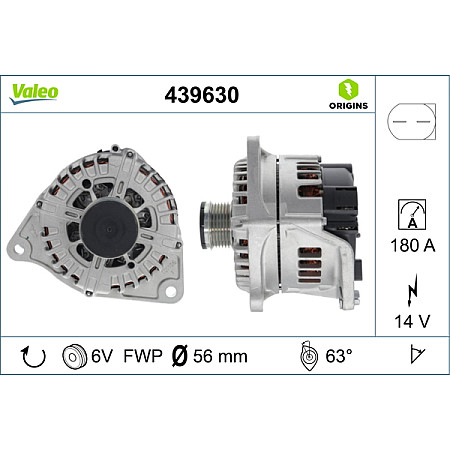 Alternator 14V 180A IVECO DAILY IV DAILY V DAILY VI CITROEN JUMPER FIAT DUCATO PEUGEOT BOXER 3.0CNG/3.0D 04.06- VALEO VAL439630
