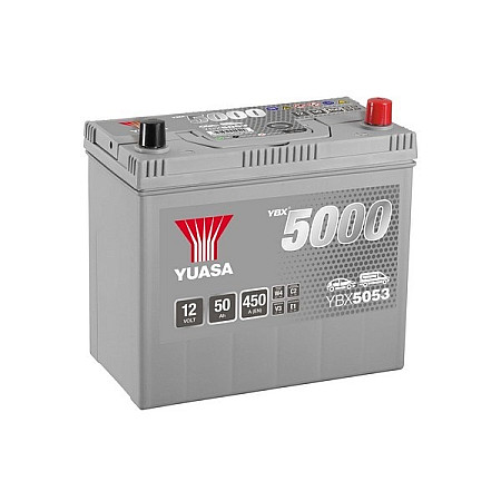 Acumulator Pornire Battery YUASA 12V 50Ah/450A YBX5000 Silver High Performance SMF R+ thin terminal japanese vehicles 238x129x223 B00 starting YUASA YBX5053