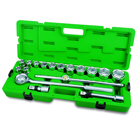 Set chei tubulare TOPTUL Set scule 3 / 4 17 piese in cutie plastic cheie cu clichet strand 2 x prelungitoare adapters 6-pt: 1921222324273032363841  46.50 mm TOPTUL GCAI1701