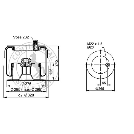 Burduf, suspensie pneumatica Air suspension bellows front L/R 32mm with metal piston MERCEDES CONTITECH SK 175-604 P01