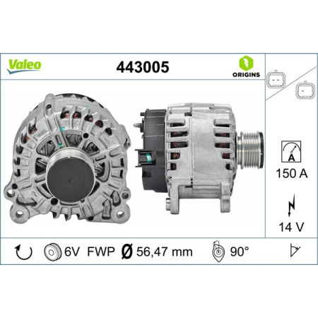 Alternator 135V 150A  DACIA DOKKER DOKKER EXPRESS/MINIVAN DUSTER DUSTER/SUV LODGY LOGAN II LOGAN MCV II SANDERO II RENAULT CAPTUR I CLIO IV CLIO IV/HATCHBACK 1.5D 02.08- VALEO VAL443005