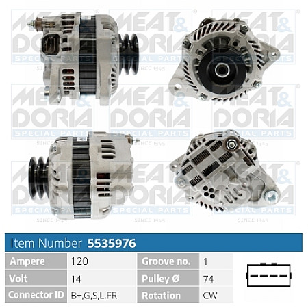 Alternator 14V 120A MITSUBISHI PAJERO IV 3.2D 02.07- MEAT &amp; DORIA MD5535976