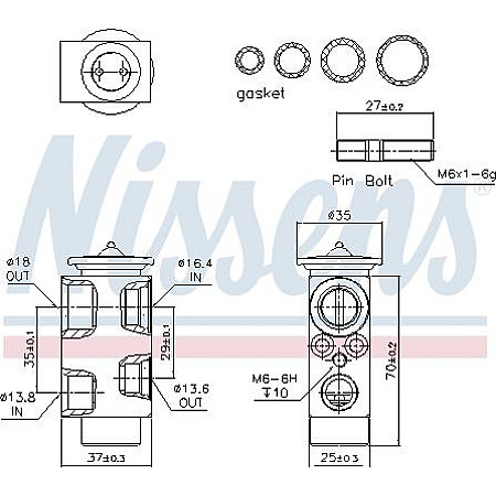 Supapa expansiune. clima Air conditioning valve BMW 3 E46 X3 E83 X5 E70 X5 F15 F85 X6 E71 E72 X6 F16 F86 MINI R56 R57 R58 BMW 3 Touring IV (E46), Turism, 06.1999 - 07.2005 Nissens 999222