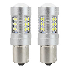 Set becuri auto cu LED CANBUS compatibil P21W BA15S 24 SMD 6.2W Alb 12/24V, destinat competitiilor auto sau off-road