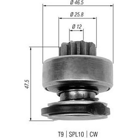 Pinion electromotor Roata de pornire a rotii libere CITROEN BERLINGO BERLINGO-MINIVAN BX EVASION JUMPER XANTIA XM Magneti Marelli 940113020329