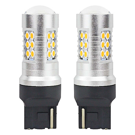Set becuri auto cu LED CANBUS, 3030, 24SMD, compatibil T20, 7440, WY21W, Portocaliu, 12V / 24V, destinat competitiilor auto sau off-road
