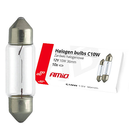 Set 10 becuri cu halogen C10W Festoon, 36mm, 12V