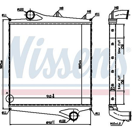 Intercooler. compresor intercooler diametru admisie 100 mm VOLVO FE FH FH12 FH16 FM FM12 FM7 FM9 FMX NH12 D11A-37 VOLVO NH12, 01.1997 - Nissens 96961
