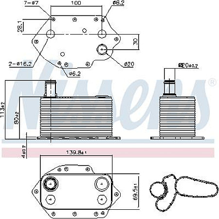 Radiator ulei. ulei motor Oil cooler with seal BMW 3 E46 3 E90 3 E91 3 E92 3 E93 5 E60 5 E61 6 E63 6 E64 7 E65 E66 E67 X3 BMW 3 - IV (E46), Compartiment, 12.1998 - 07.2006 Nissens 90905