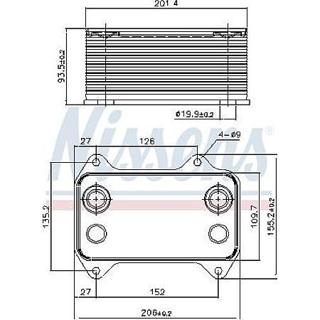 Radiator ulei. ulei motor Racitor de ulei 110x94x201mm DAF CF 85 XF 95 MX265-XF355M 01.01-05.13 DAF CF 85 (AE85XF), 01.2001 - 05.2013 Nissens 90690