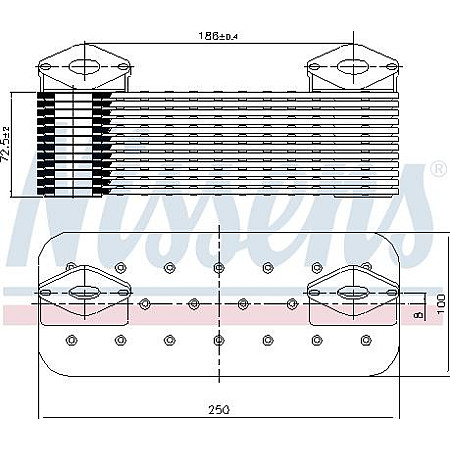 Radiator ulei. ulei motor Racitor de ulei 100x76x250mm MERCEDES ACTROS ACTROS MP2 - MP3 TRAVEGO O 580 SETRA 400 O MERCEDES-BENZ ACTROS MP2 / MP3 (934.03), 10.2002 - Nissens 90757