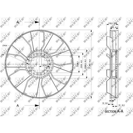 Paleta ventilator. racire motor Radiator fan diameter 9-178-705 mm number of blades 9 IVECO EUROSTAR EUROTECH MH EUROTECH IVECO EUROTRAKKER, 01.1993 - 11.2004 NRF 49843