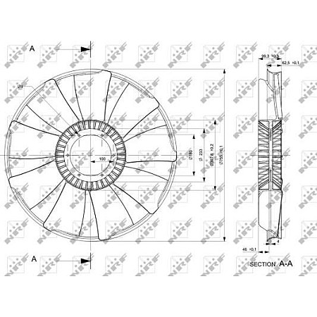 Paleta ventilator. racire motor Radiator fan diameter 9-180-755 mm number of blades 9 MAN E2000 F2000 TGA TGS I TGX I D083 MAN TGX (L.2007.46.001), 06.2006 - NRF 49829