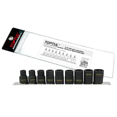 Set 9 chei tubulare spiralate pentru extras suruburi TOPTUL GAAG0903, deschidere chei 10, 11, 12, 13, 14, 15, 16, 17, 19 mm, fosfatate TOPTUL GAAG0903