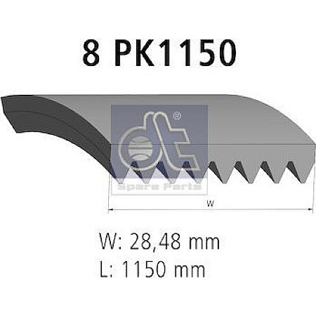 Curea transmisie cu canel Multi-V-curea 8PK1150 MERCEDES UNIMOG VARIO VARIO B667 B670 B668 VARIO B670 B668 B66 MERCEDES-BENZ VARIO (815DK), Van, 09.1996 - DT Spare Parts 4.80735