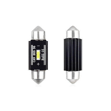 Set becuri auto cu LED CANBUS sofit compatibil C5W 1 SMD 36mm Alb 12/24V, destinat competitiilor auto sau off-road