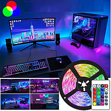 Rola 5M Banda LED SMD 3528 Multicolora (RGB), impermeabila, cu telecomanda si adaptor alimentare