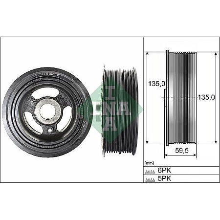 Fulie curea. arbore cotit Crankshaft pulley number of ribs. 5 6 fits. VOLVO C30 S40 II V50 FORD C-MAX FOCUS C-MAX FOCUS II 1.8-2 FORD FOCUS C-MAX (DM2), Dubita, 10.2003 - 03.2007 INA 544 0152 10