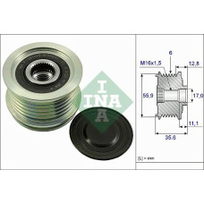 Sistem roata libera. generator Rulita alternator AUDI A3 A4 B5 A4 B6 A4 B7 A6 C5 A6 C6 TT SEAT ALHAMBRA ALTEA ALT AUDI A4 (8D2, B5), Sedan, 11.1994 - 12.2001 INA 535 0041 10