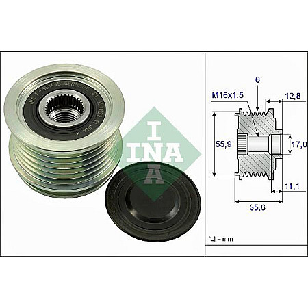 Sistem roata libera. generator Rulita alternator AUDI A3 A4 B5 A4 B6 A4 B7 A6 C5 A6 C6 TT SEAT ALHAMBRA ALTEA ALT AUDI A4 (8D2, B5), Sedan, 11.1994 - 12.2001 INA 535 0041 10