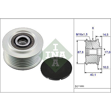 Sistem roata libera. generator Rulita alternator VW TRANSPORTER IV 2.4D-2.5D 09.95-04.03 VW TRANSPORTER IV (70XD), Cadru de sprijin, 07.1990 - 04.2003 INA 535 0047 10