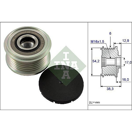 Sistem roata libera. generator Rulita alternator CITROEN BERLINGO BERLINGO MULTISPACE BERLINGO-MINIVAN C2 C2 ENTE PEUGEOT 307 CC (3B), Sabrioleta, 03.2003 - 06.2009 INA 535 0062 10