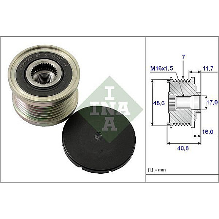 Sistem roata libera. generator Rulita alternator MERCEDES CITAN MPV CITAN-MINIVAN W415 DACIA DOKKER DOKKER EXPRES RENAULT MEGANE GRAND COUPE IV (RFB), Sedan, 10.2016 - INA 535 0080 10